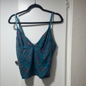 Natural Life Teal Floral Silky Sleep Top